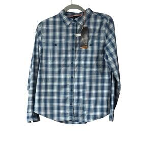 Orvis Outdoor Performance Plaid Long Sleeve Button Shirt Men Small Blue UPF 30
